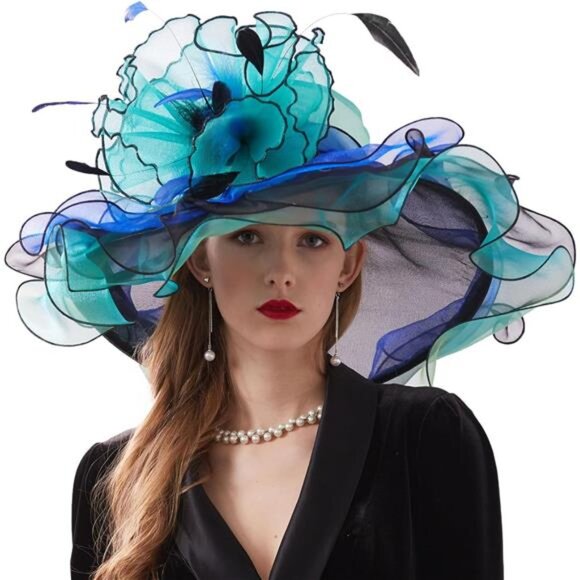 Women's Derby Church Hat Tea Party Fascinators Green Blue - Picture 1 of 7